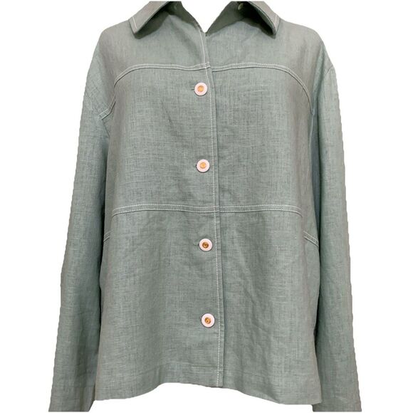 St. John Tops - St. John Sport Size L Button Down Shirt 100% Linen Mint Green Relaxed Coastal